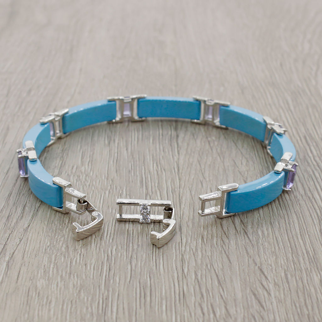 Браслет Лилу из голубой керамики с Султанитом покрытие светлый металл, длина 20см - Agat77 фото 2