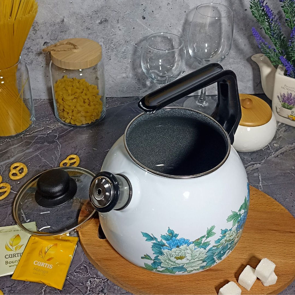 Чайник для плиты 3,0л сф.со св. "Голубой лотос" белосн. 4с209я