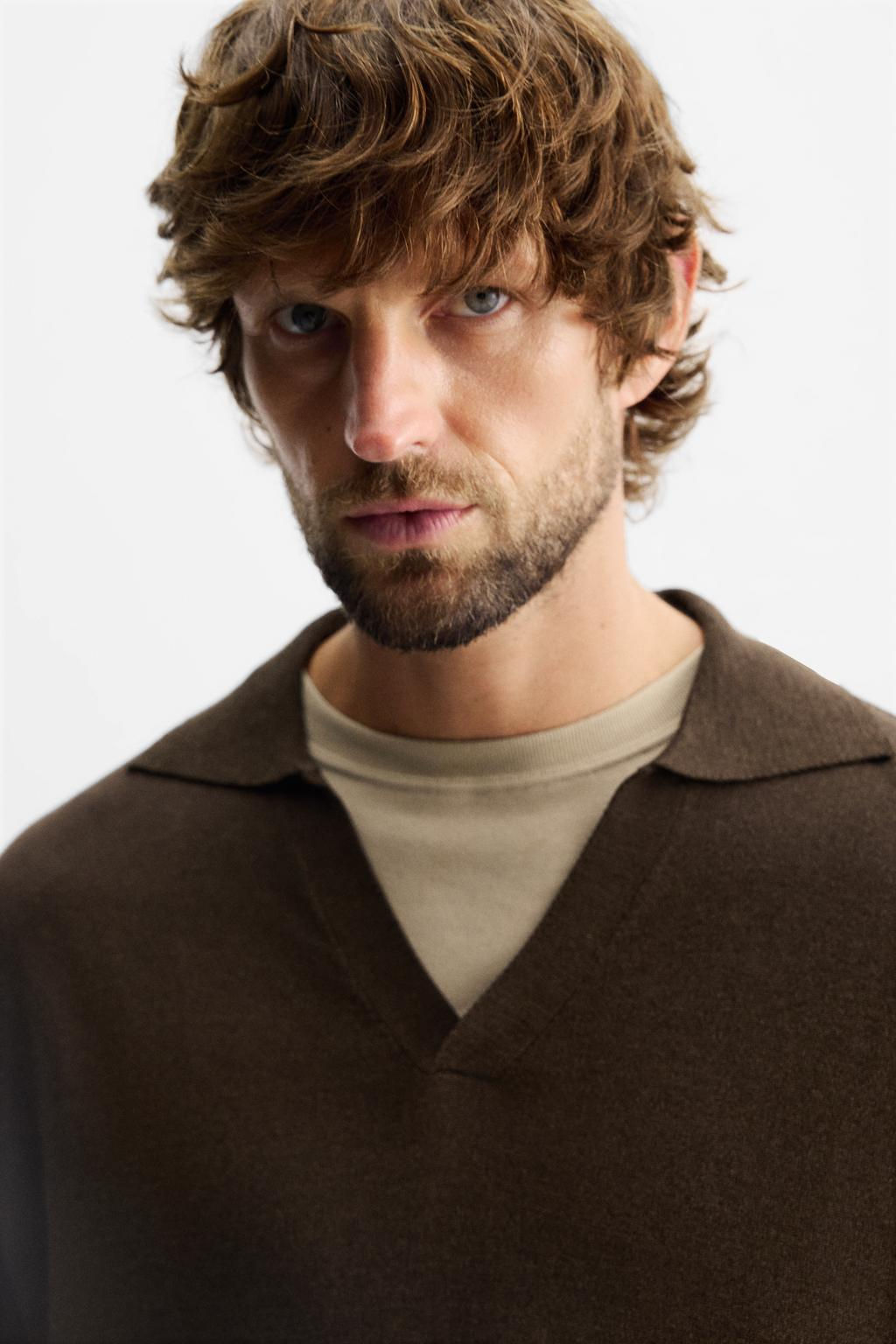 VISCOSE/COTTON KNIT POLO SHIRT - Zara фото 13