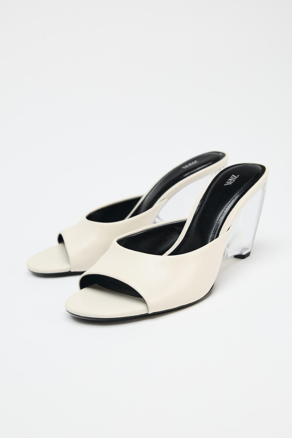 LEATHER TRANSPARENT WEDGE MULES