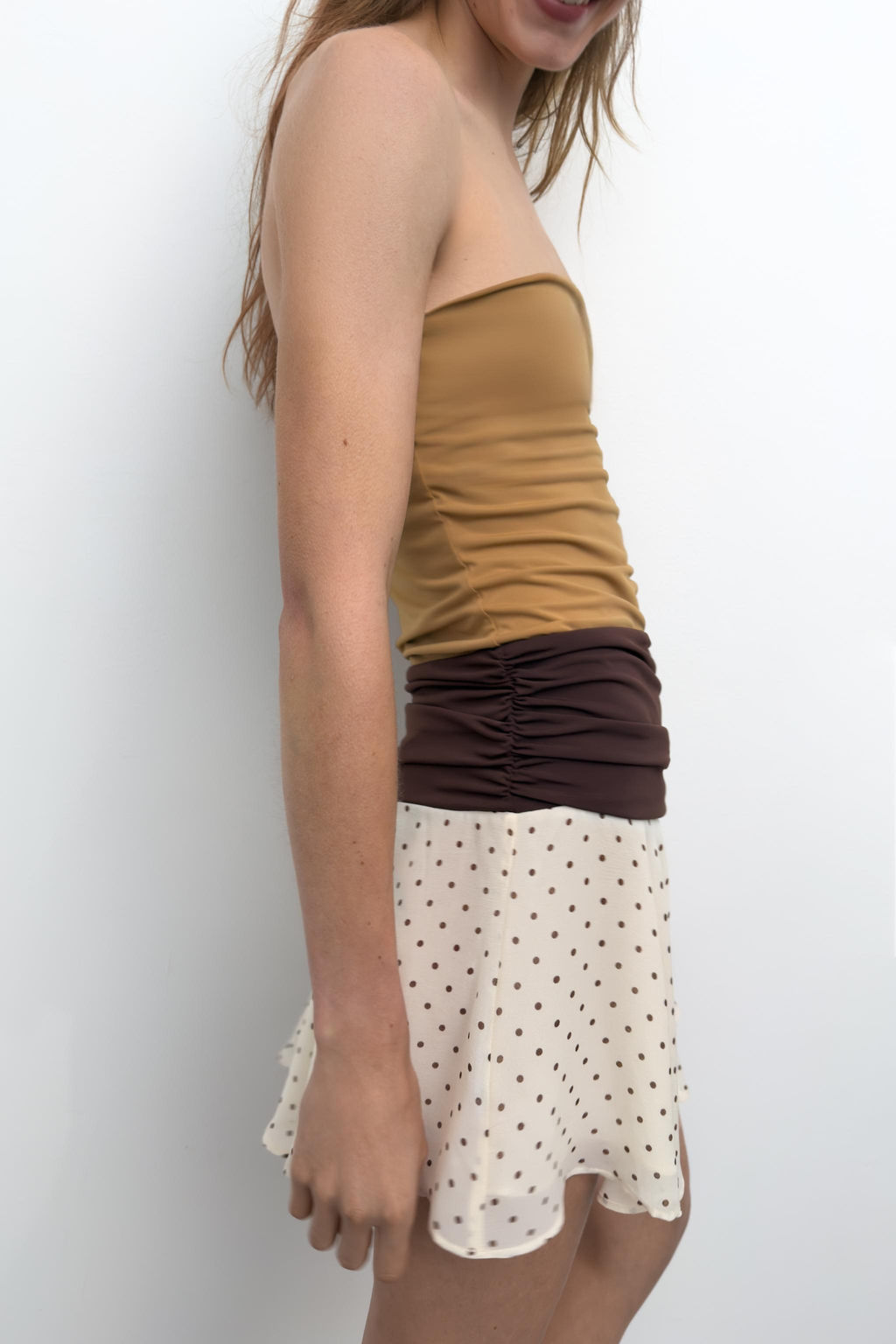 VESTIDO COMBINADO LUNARES / Caramelo - Zara фото 4