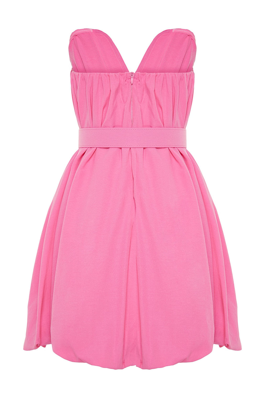 TRENDYOLMILLA Pembe A-Kesim Balon Etek Kemer Detayl? Dokuma Poplin K?sa S?k Abiye Elbise TPRSS23EL00576  фото 8