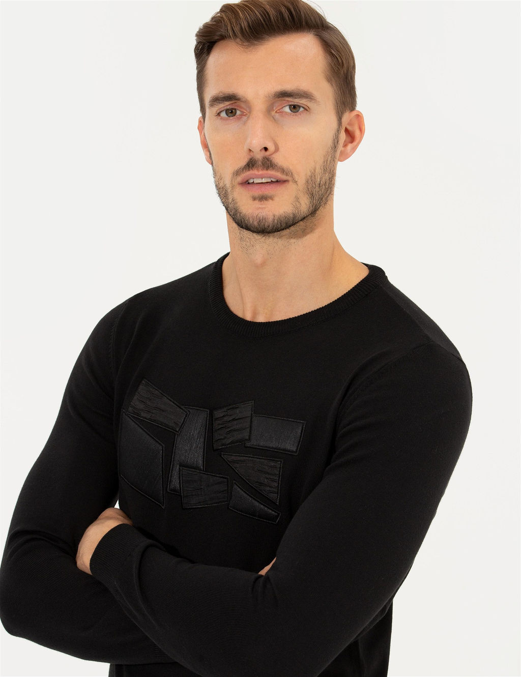 Siyah Slim Fit Bisiklet Yaka Triko Kazak - Pierre cardin фото 2