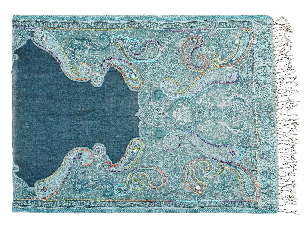 Палантин с вышивкой (шерсть 100%) № Тк903/75 - Ганг фото 2