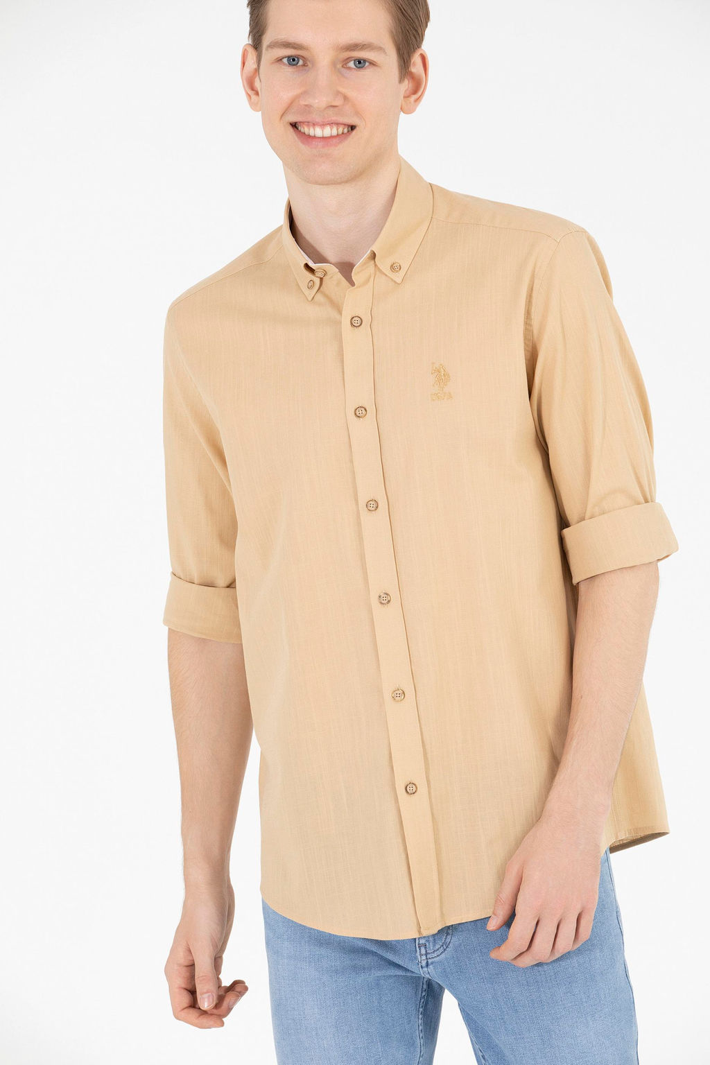 U. S. Polo Assn Мужская рубашка светло-коричневого цвета с длинным рукавом - U.s. polo assn фото 4