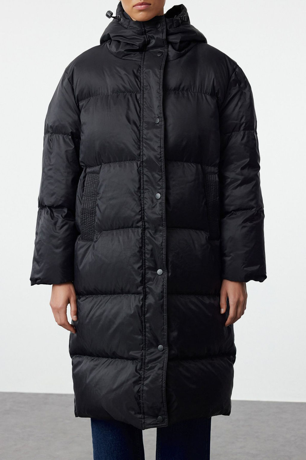 Siyah Oversize Kaz Tuylu Su Iticili Uzun Sisme Mont TWOAW25MO00103 - Trendyolmilla фото 4