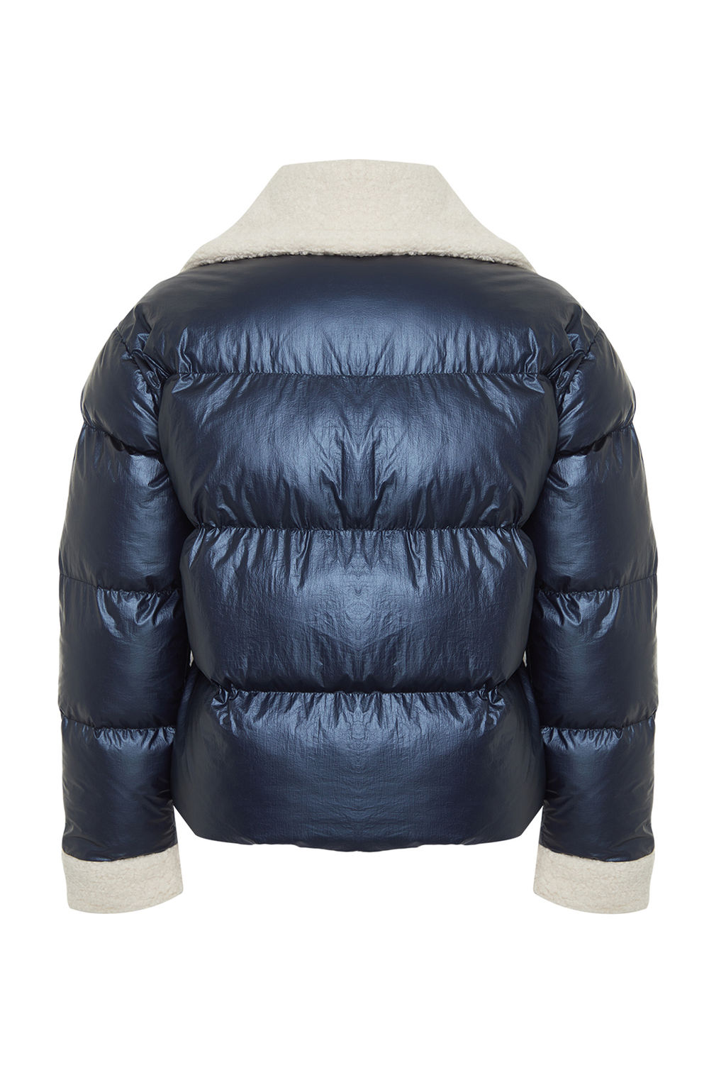 TRENDYOLMILLA Lacivert Yakas? Pelus ve Kemer Detayl? Parlak Su Itici Sisme Mont TWOAW25MO00062  фото 7