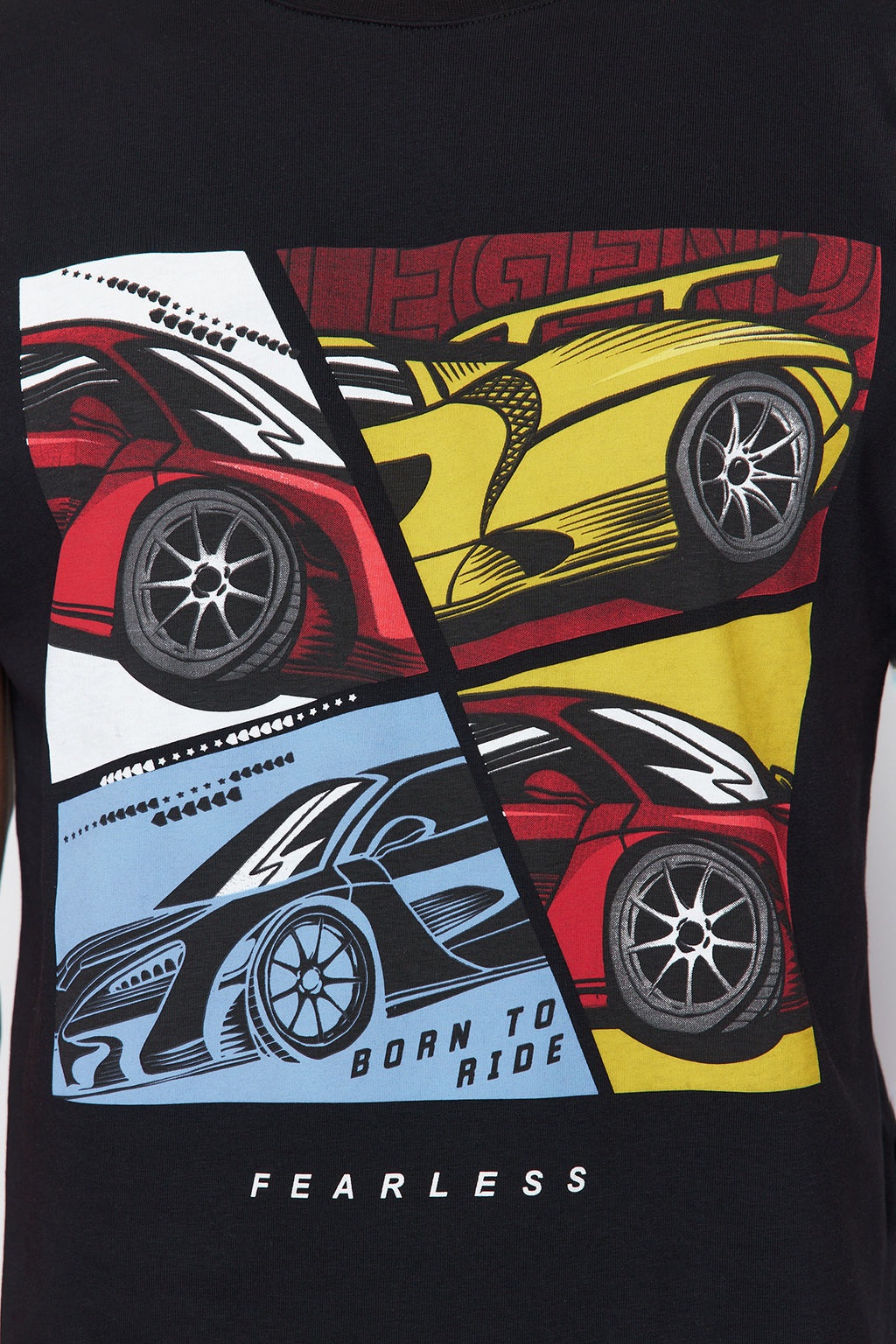 Siyah Araba Bask?l? Oversize/Genis Kesim T-Shirt TMNSS24TS00205