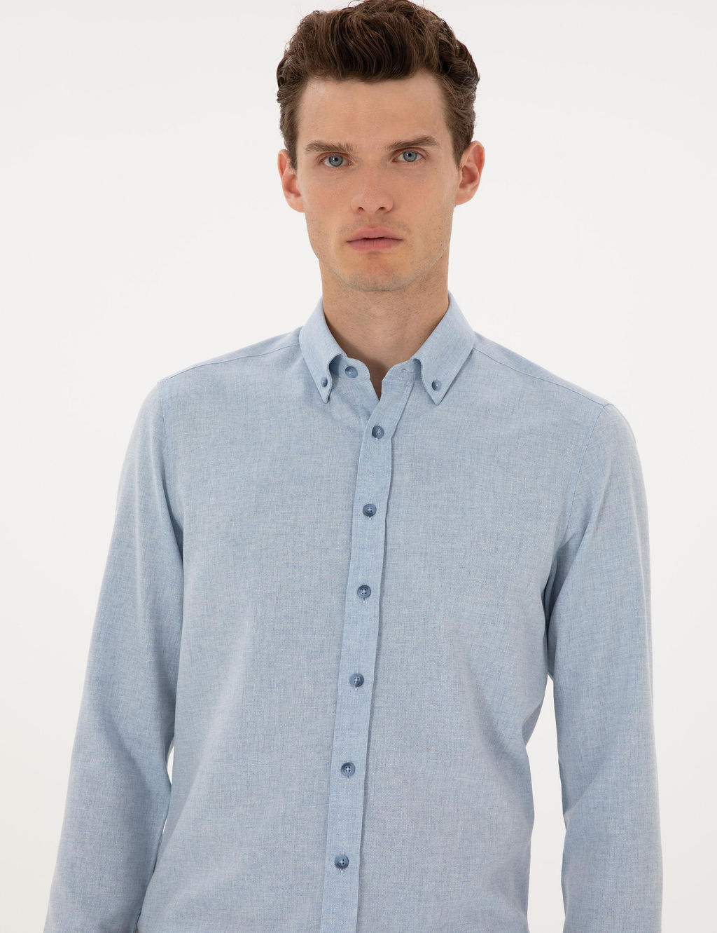 A__k Mavi Flanel Dokulu Slim Fit Uzun Kollu G_mlek - Pierre cardin фото 2