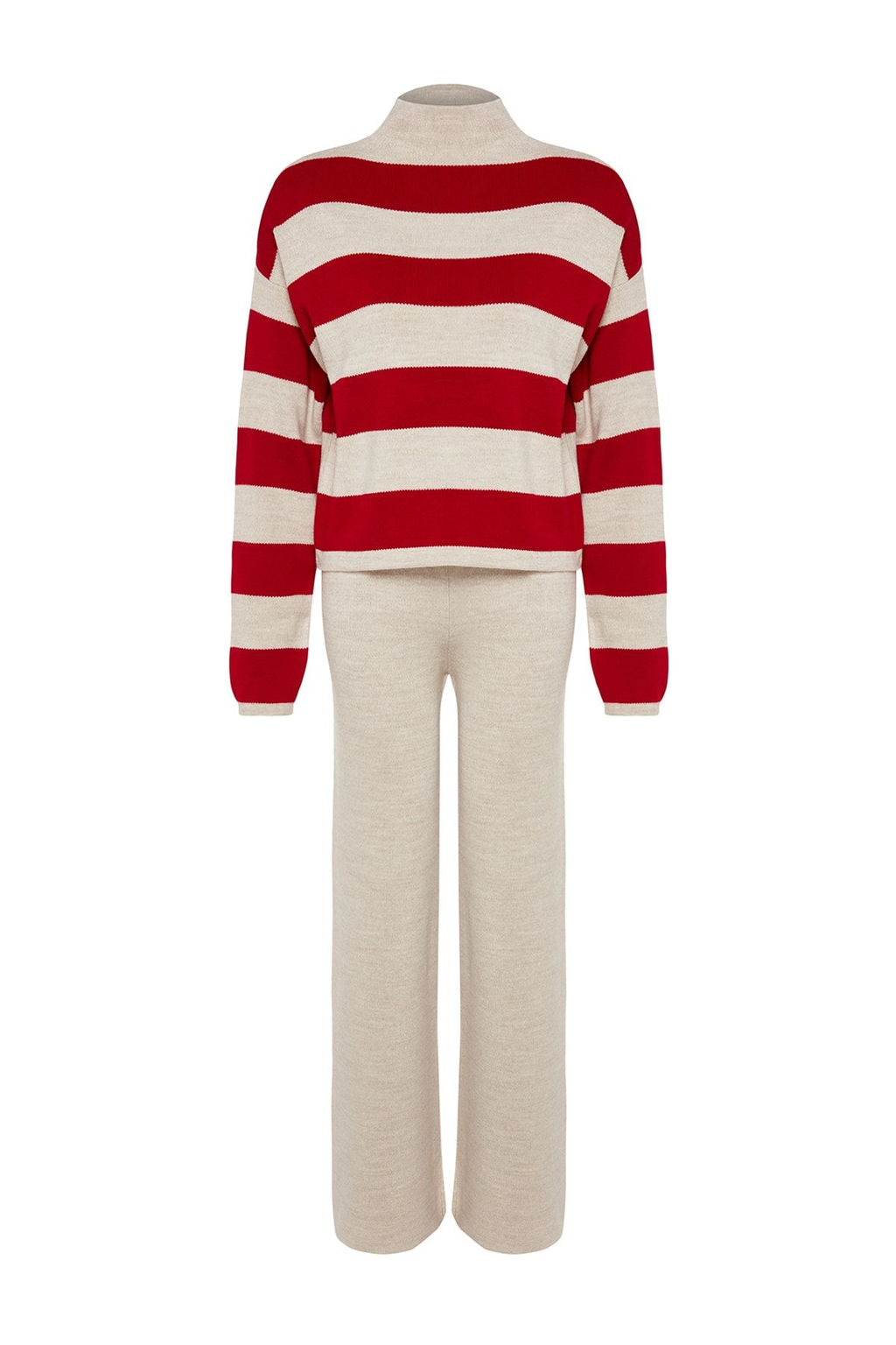 Kahverengi Genis Kal?p Cizgili Triko Alt-Ust Tak?m TWOAW24AU00020 - Trendyolmilla фото 14