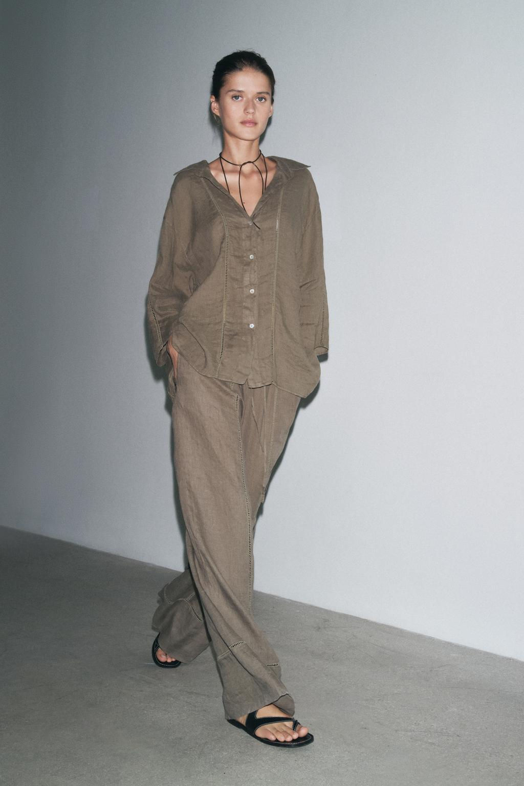 ZW COLLECTION 100% LINEN PALAZZO TROUSERS