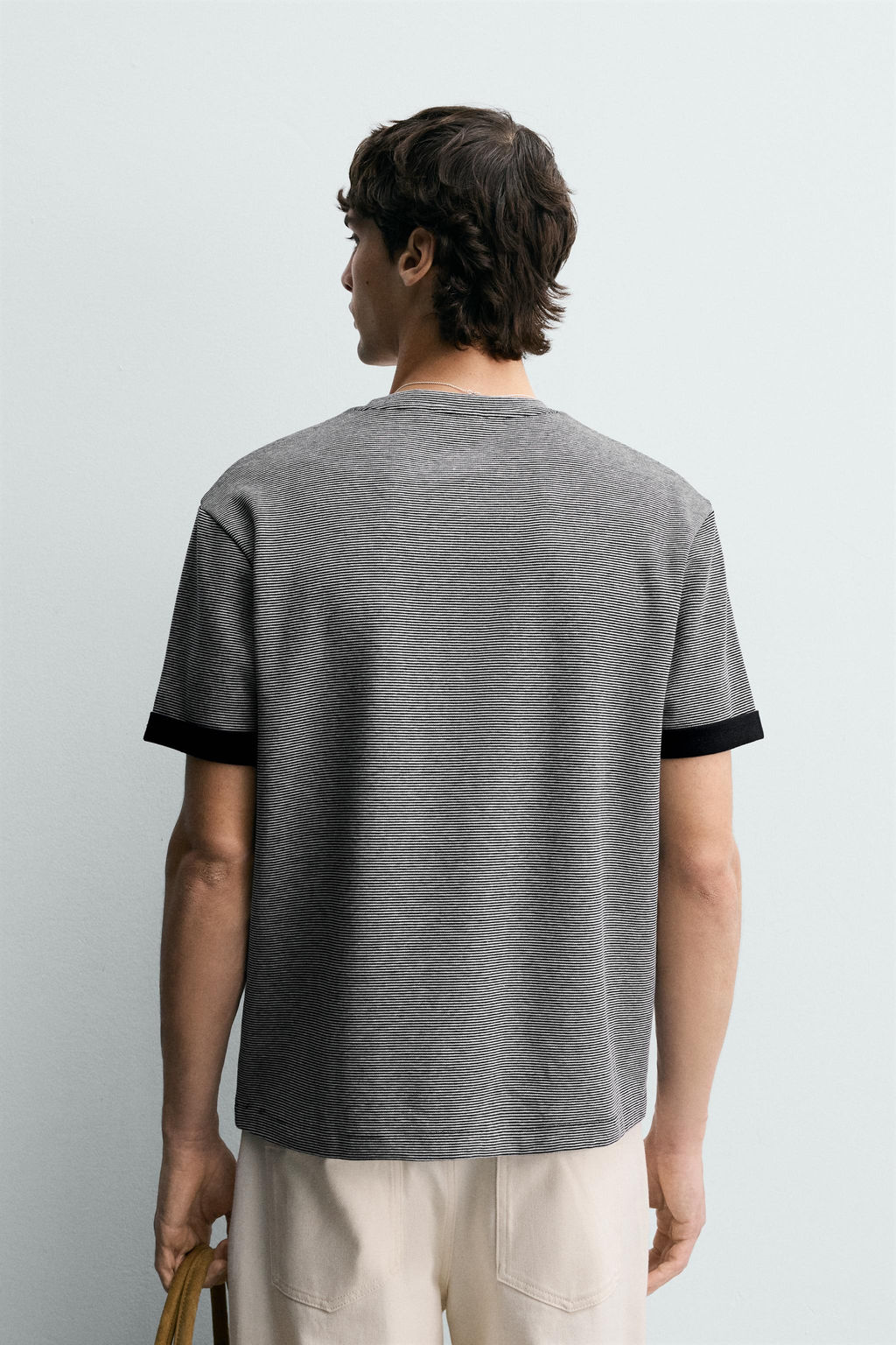 CAMISETA JACQUARD RAYAS CONTRASTE / Azul / Blanco