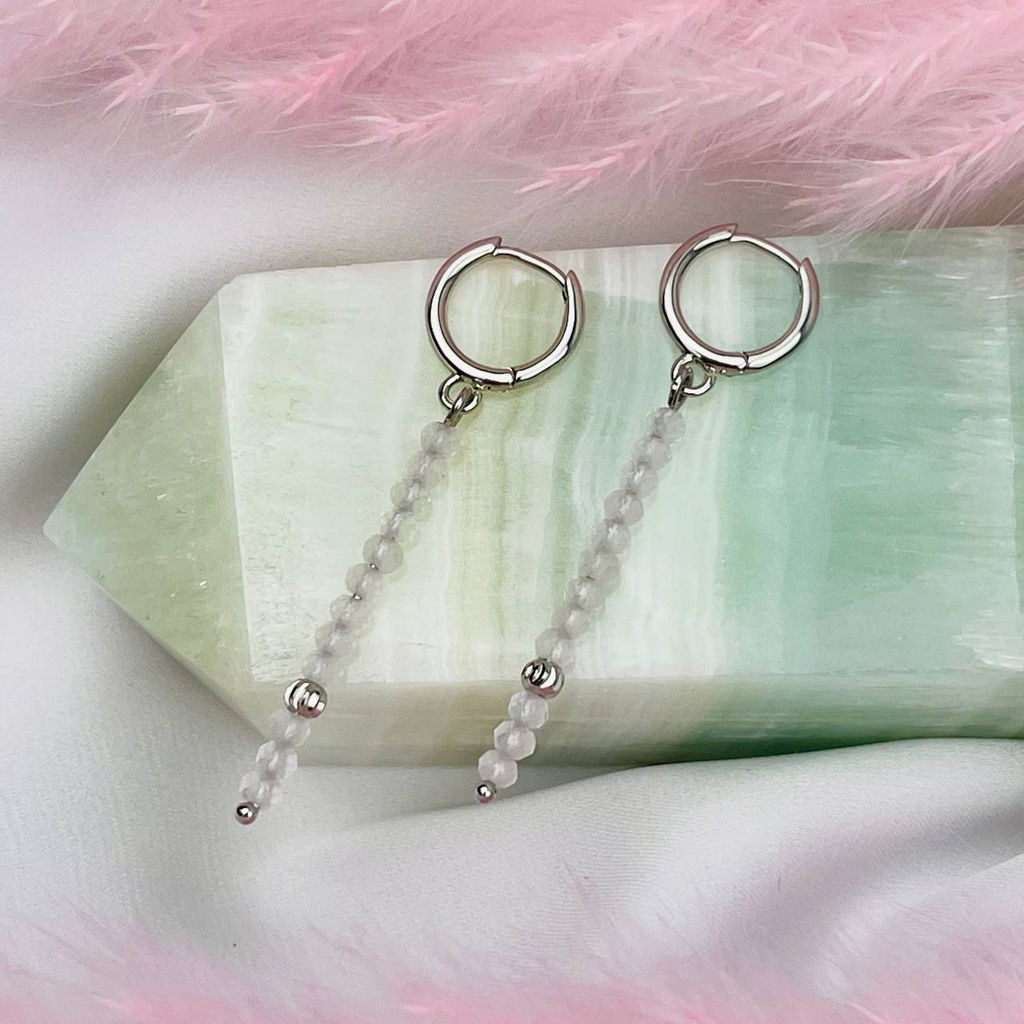 Серьги длинные из Розового кварца