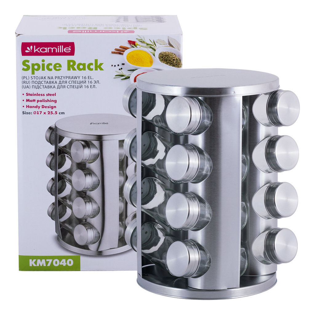 Набор емкостей для специй на круглой подставке 16 шт (7040) /Kamille/  фото 5