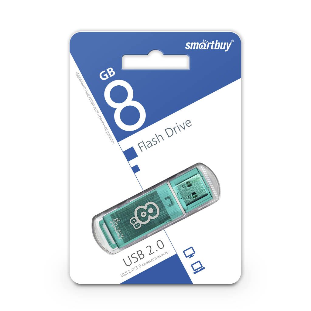 Флеш-накопитель 8Гб "Smartbuy Glossy " Green (SB8GBGS-G)