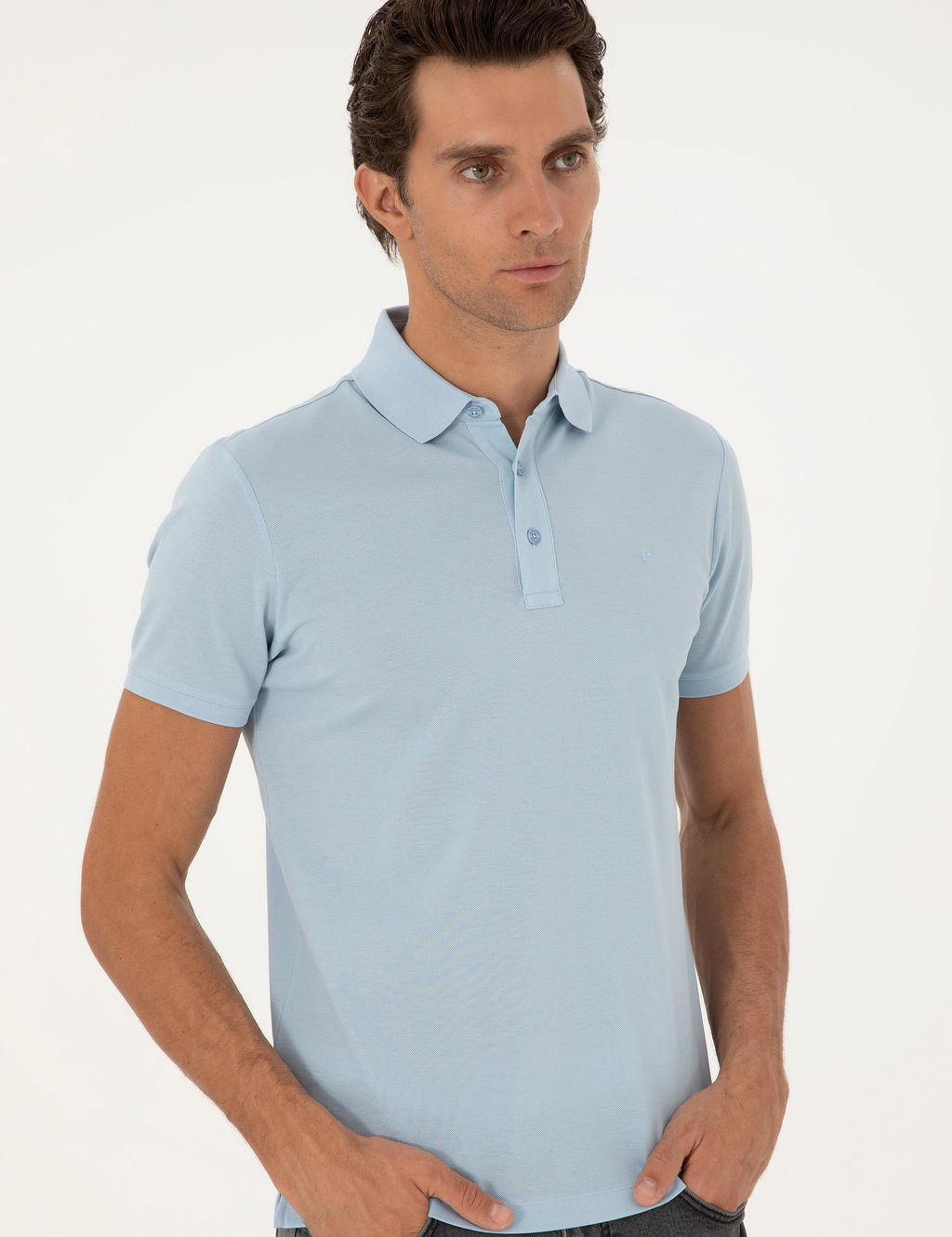 Голубая базовая футболка узкого кроя - Cacharel фото 3