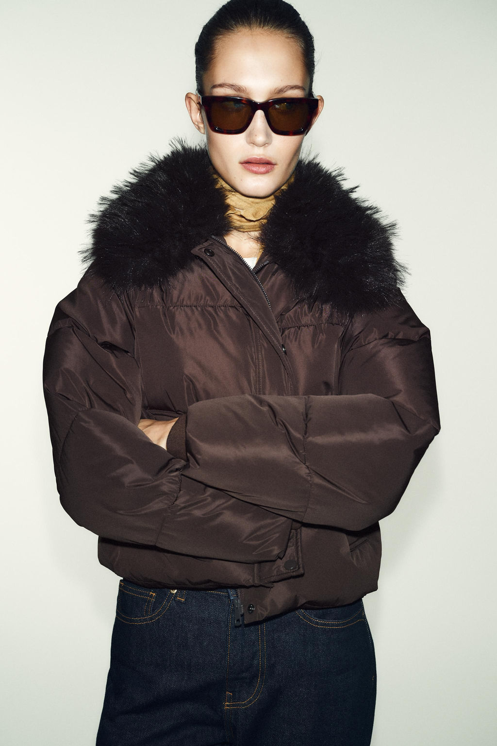 QUILTED BOMBER JACKET WITH FAUX FUR LAPEL - Zara фото 6