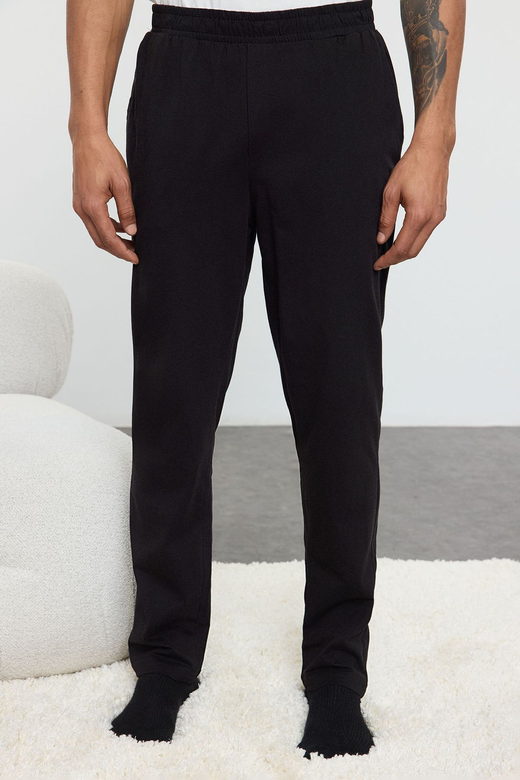 TRENDYOL MAN Ekru Siyah Nak?sl? Regular Fit Orme Pijama Tak?m? TMNAW25PT00034 - Trendyolmilla фото 4
