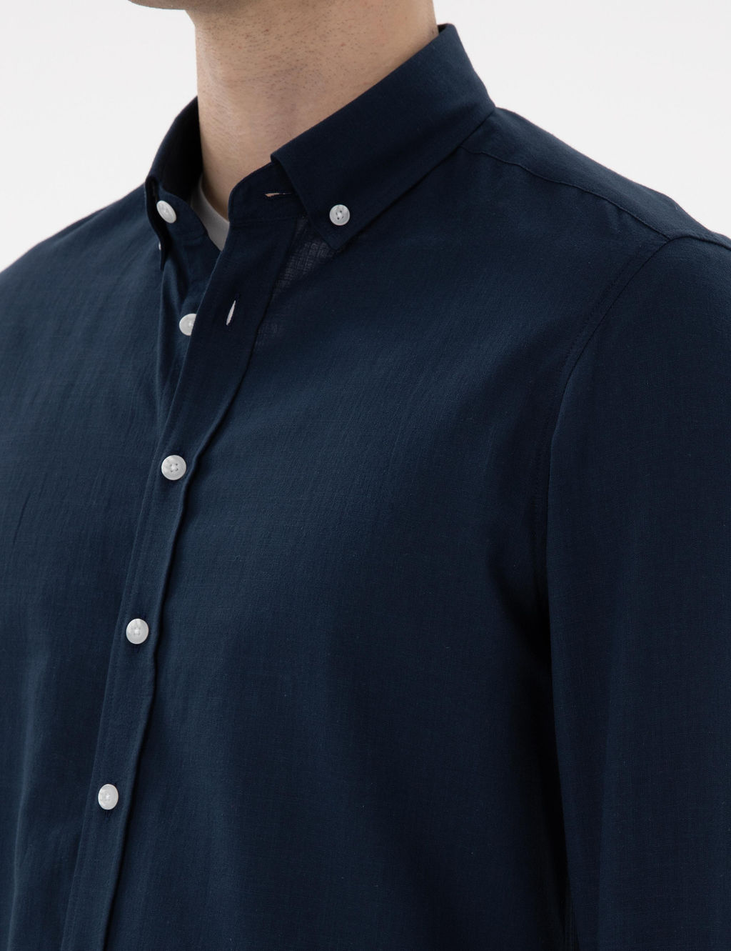 Рубашка Pierre Cardin Slim Fit темно-синяя из льна