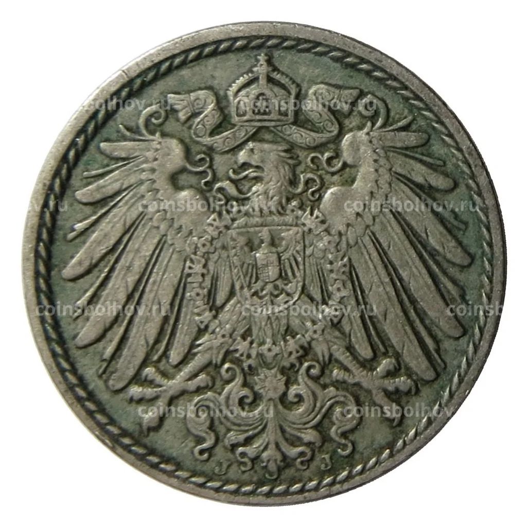 Монета 5 пфеннигов 1912 года J Германия