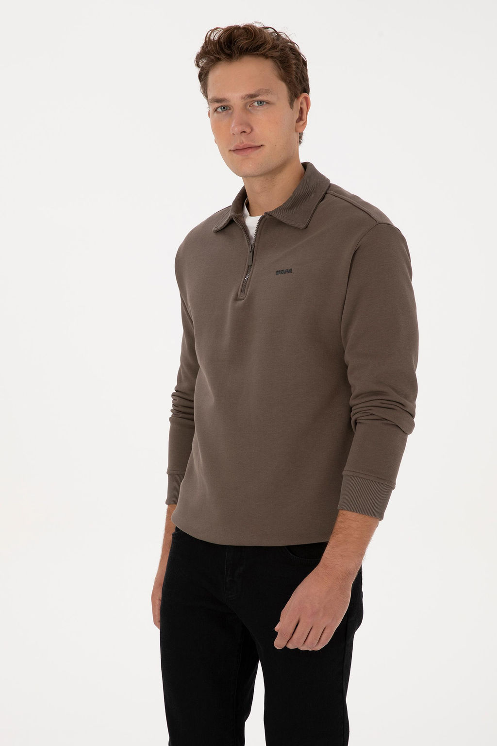Erkek Regular Fit Yar_m Fermuarl_ Vizon Basic Sweatshirt - U.s. polo assn фото 3