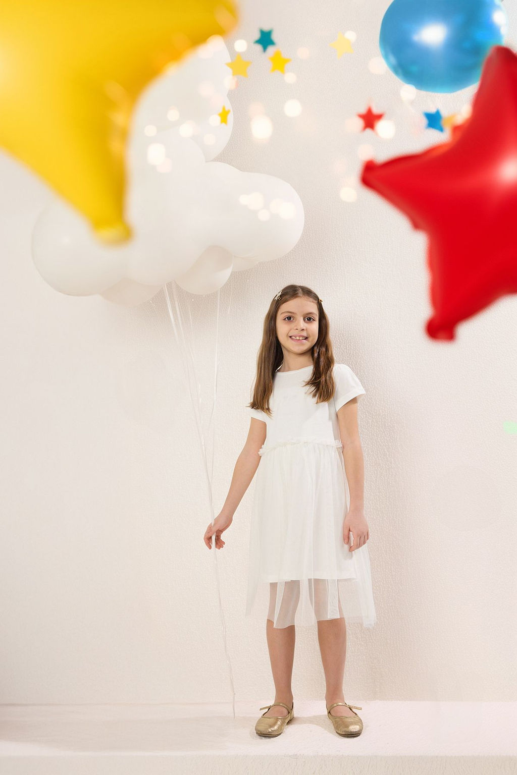 Ekru Pamuklu K?z Cocuk Basic K?sa Kol Mini Tutulu Bayraml?k Dokuma Elbise TKDSS25EL00075