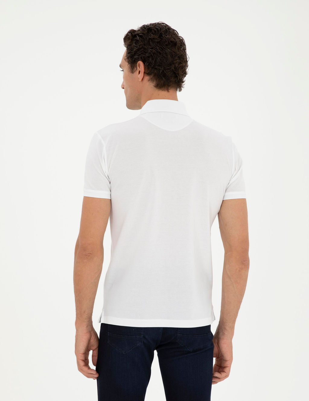 Beyaz Slim Fit Polo Yaka Merserize T-shirt