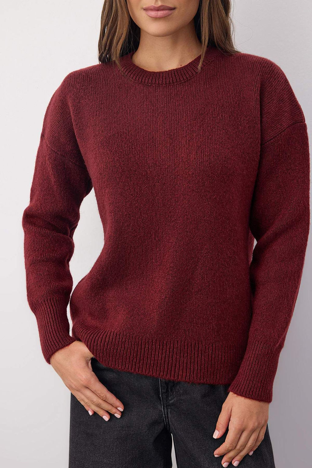 Wardrobe Essentials Bordo Yunlu Premium Iplik Basic Genis Kal?p Triko Kazak | TWOAW26KZ00065