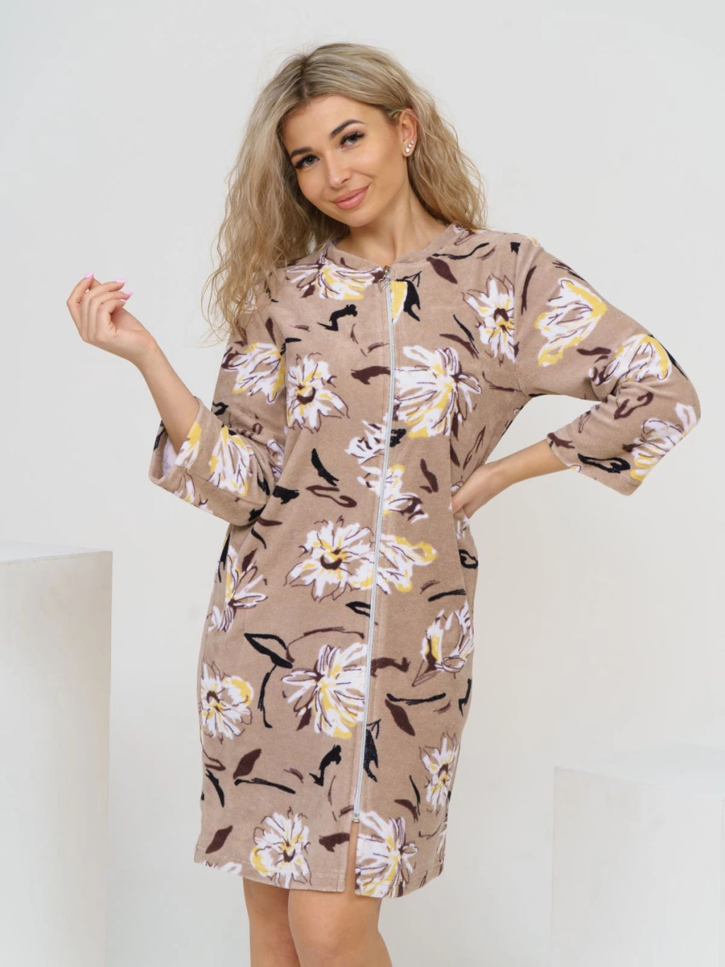 Халат женский, цвет бежевый коричневый