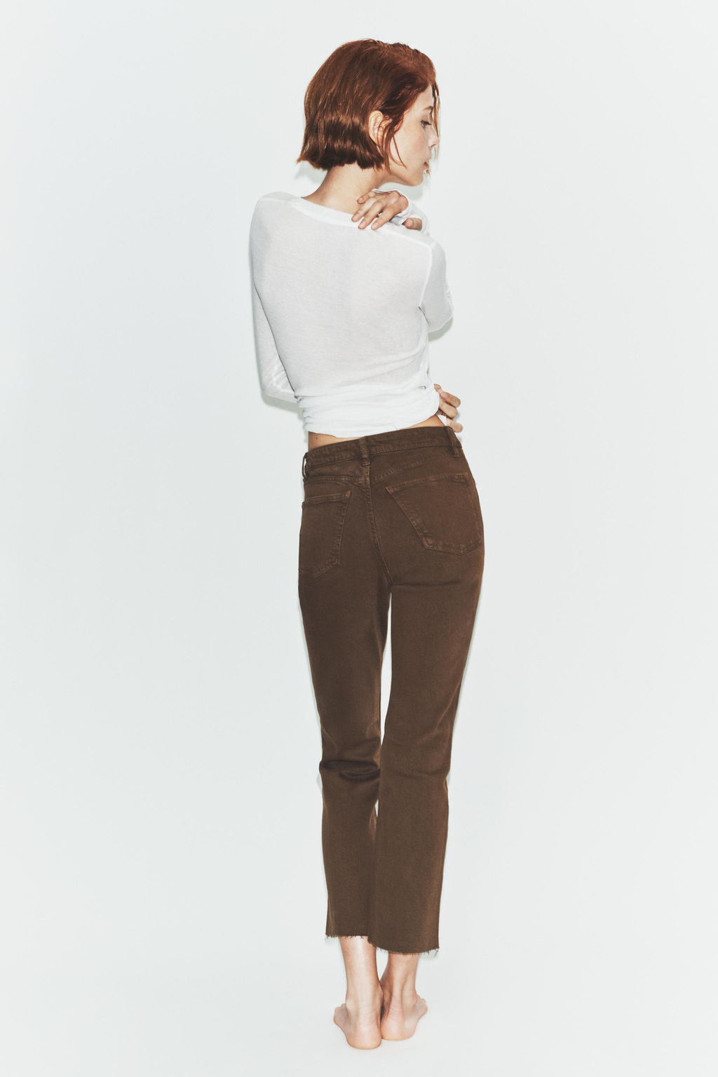 JEANS TRF CROPPED FLARE TIRO ALTO / Marr?n - Zara фото 5