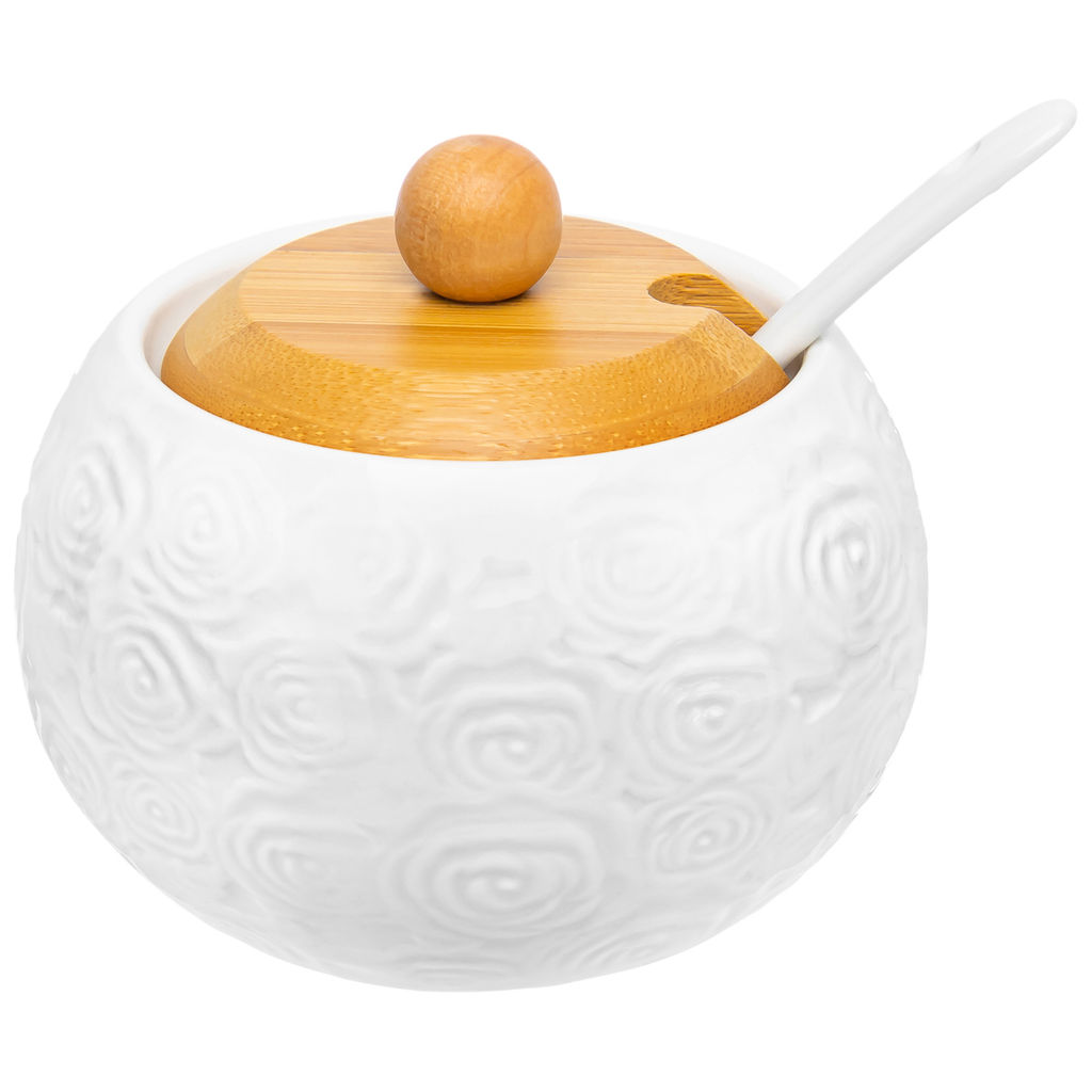 Банка д/хранения 300 мл 10,5*10,5*9 см "Розы" + ложка + дер. крышка.