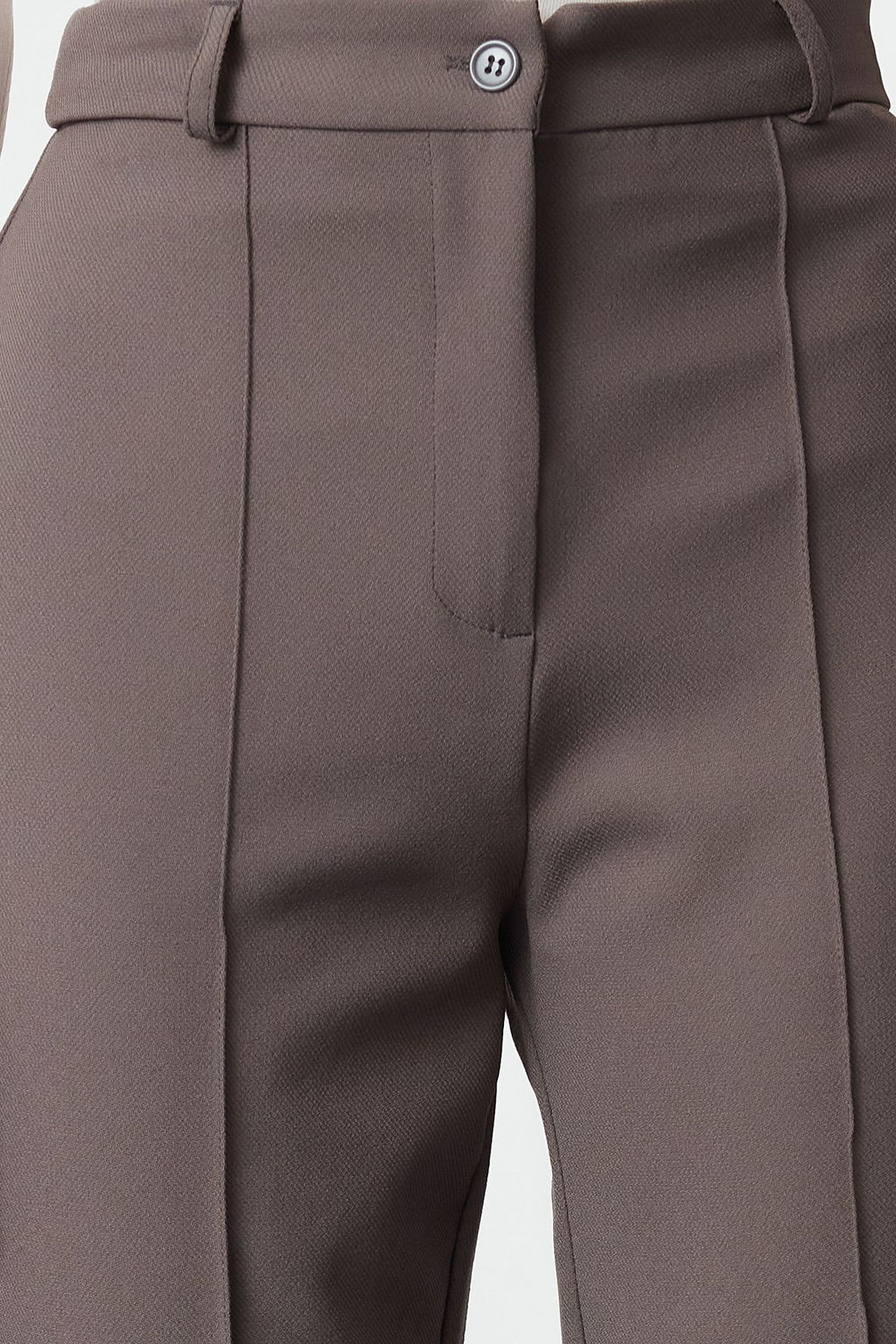 Antrasit Straight/Duz Kesim Yuksek Bel Nervur Dikisli Dokuma Pantolon TWOSS21PL0093