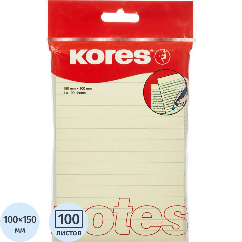 Стикеры Kores бум.для зам. 100х150 желтая 100л. линейка '46510  фото 2