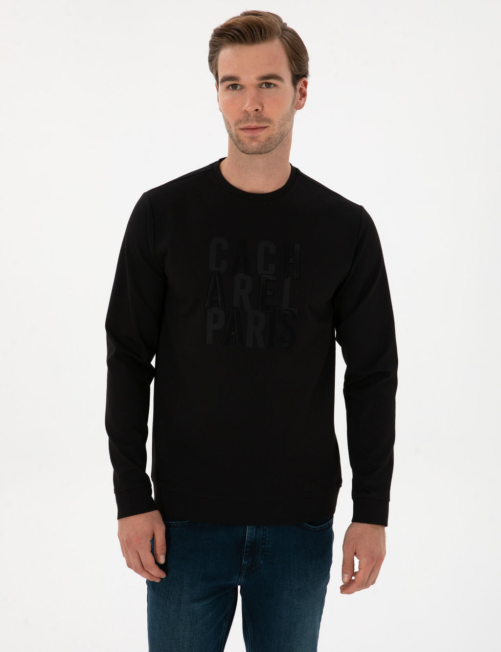 Siyah Regular Fit Bisiklet Yaka Sweatshirt - Cacharel фото 3