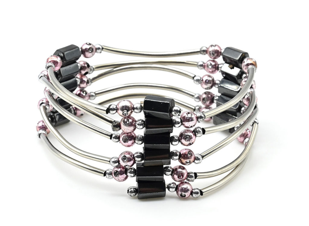 Бусы-браслет магнитные с гематитом 5*8мм, цв.малиновый, 90см Радуга камня  фото 5