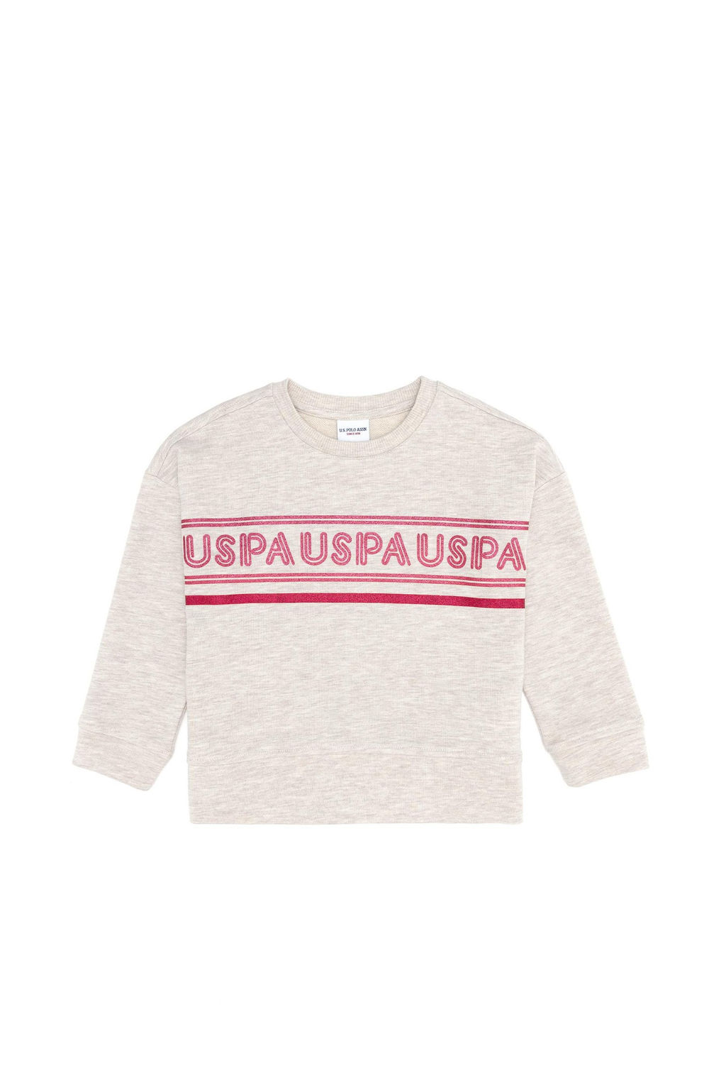 Бежевая меланжевая толстовка для девочек с круглым вырезом - U.s. polo assn фото 4