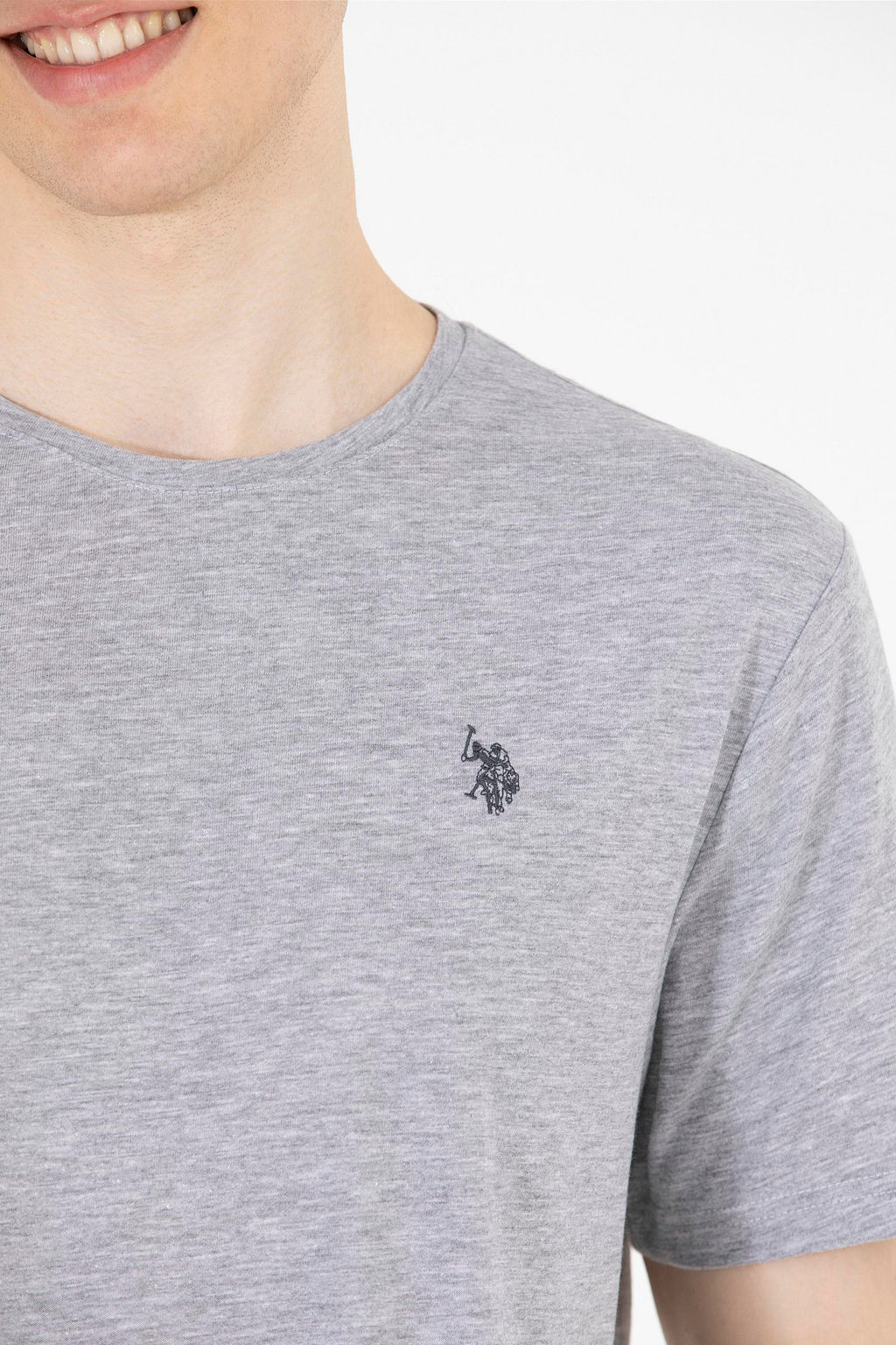U. S. Polo Assn Мужская серая меланжевая базовая футболка с круглым вырезом - U.s. polo assn фото 7