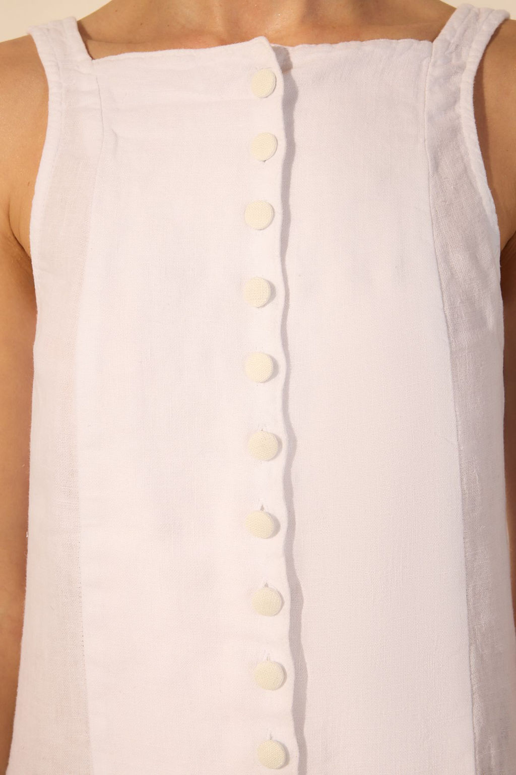 Beyaz %100 Keten Dugme Detayl? Mini Elbise TWOSS25EL00617 - Trendyolmilla фото 3