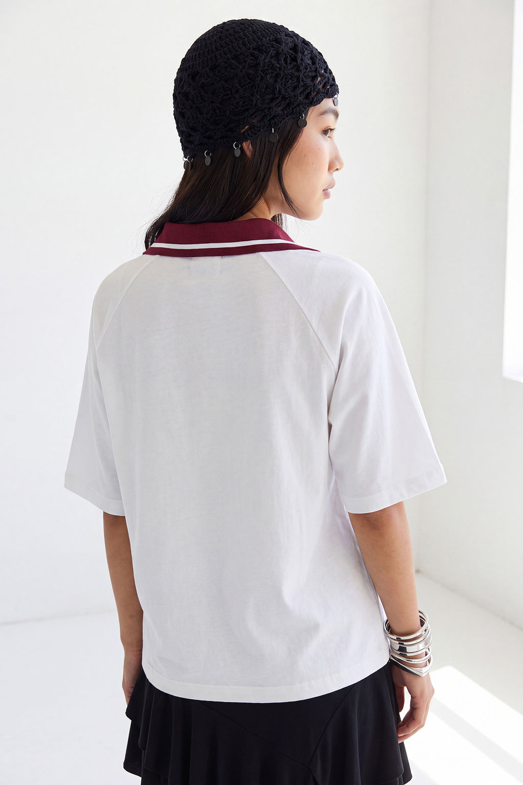 Ekru Kal_n Pamuklu Triko Bant Detayl_ Nak__l_ Overize/Geni_ Kal_p _rme T-Shirt TWOSS25TS00100 - Trendyolmilla фото 4