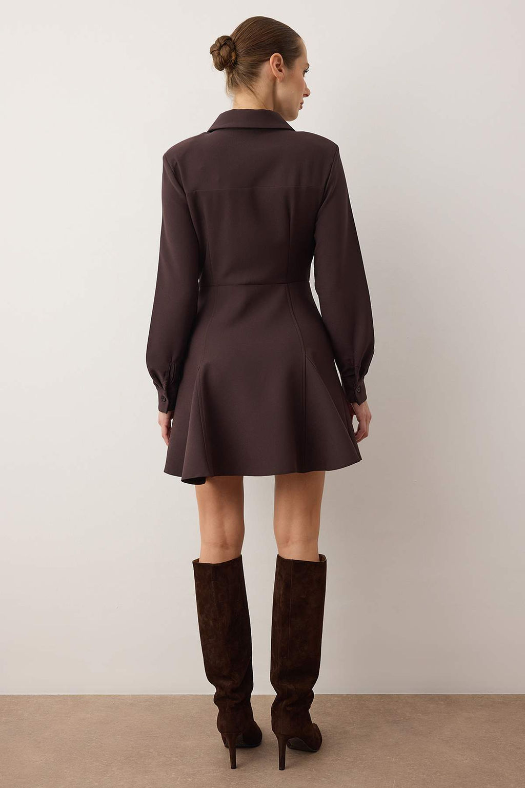Koyu Kahverengi Mini Dokuma Elbise TWOAW26EL00305