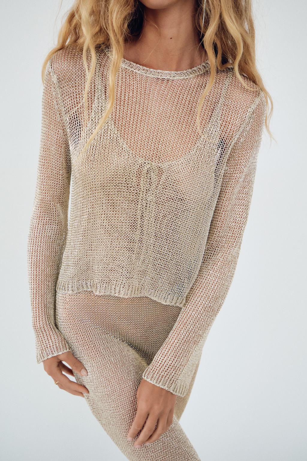 METALLIC THREAD MESH JERSEY TOP - Zara фото 3