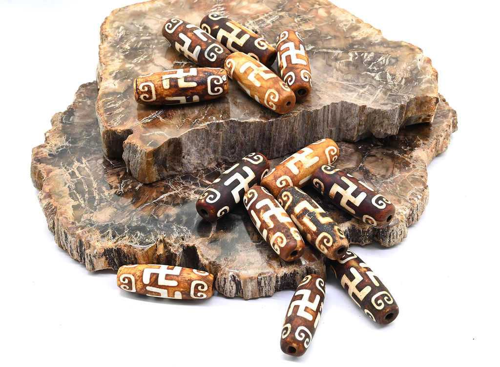 Бусины Дзи "ХоТу" из агата матового бочонок 10*30мм цвет сепия, 1 бусина Радуга камня