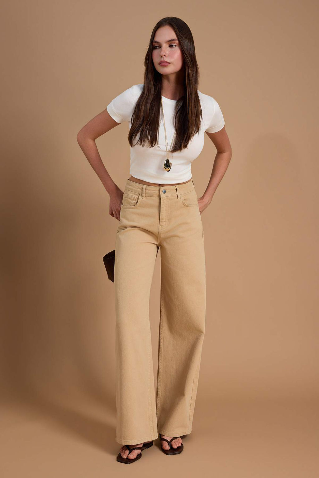 Bej Yuksek Bel Wide Leg Genis Paca %100 Pamuklu Jeans TWOSS26JE00165 - Trendyolmilla фото 4