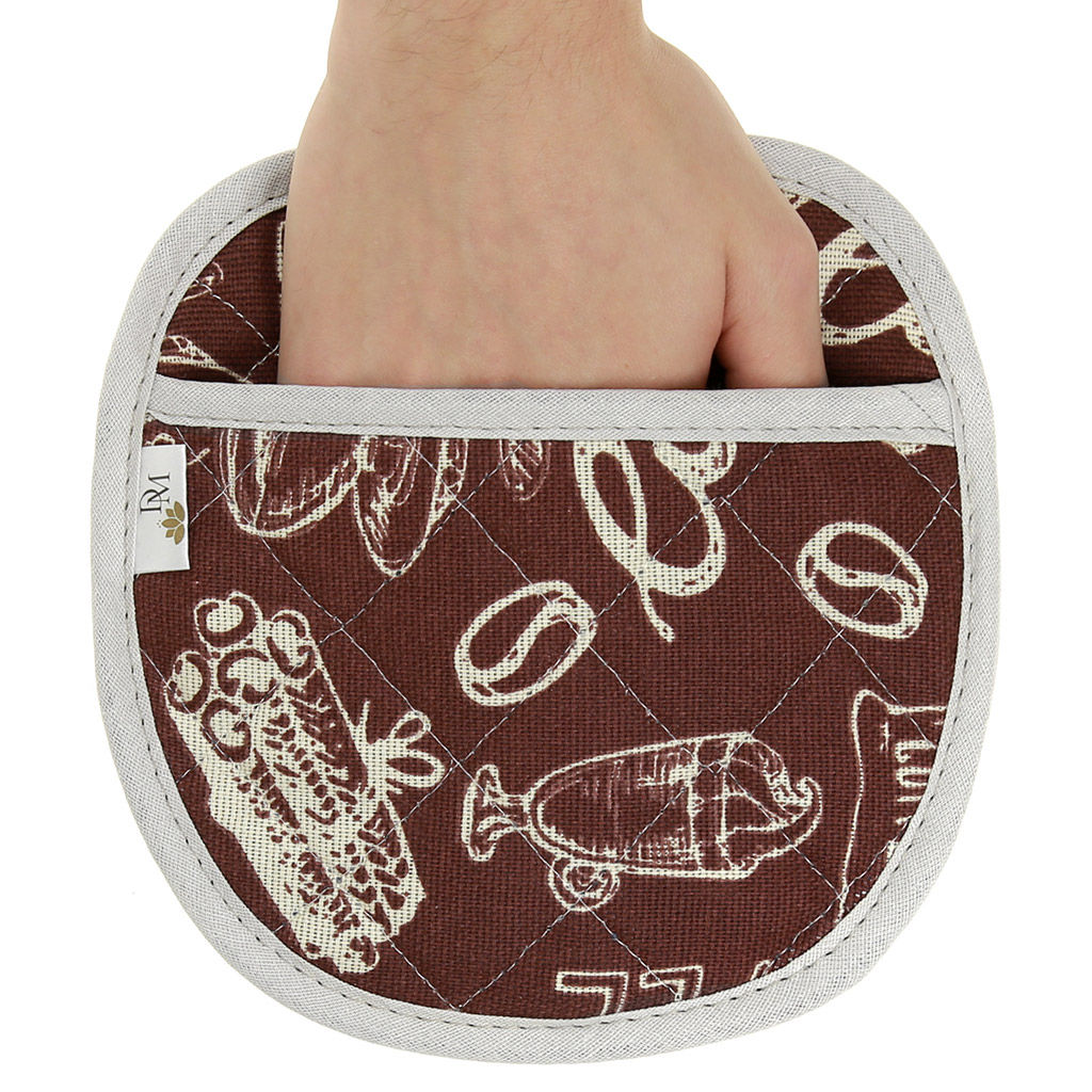 Прихватка с запахом 19х19см Эспрессо, вид 1, форма Яблоко, рогожка 171г/м2, хлопок 100%, наполнитель - ватин 280г/м2, на пластмассовом подвесе, Домашняя мода (Россия)  фото 3