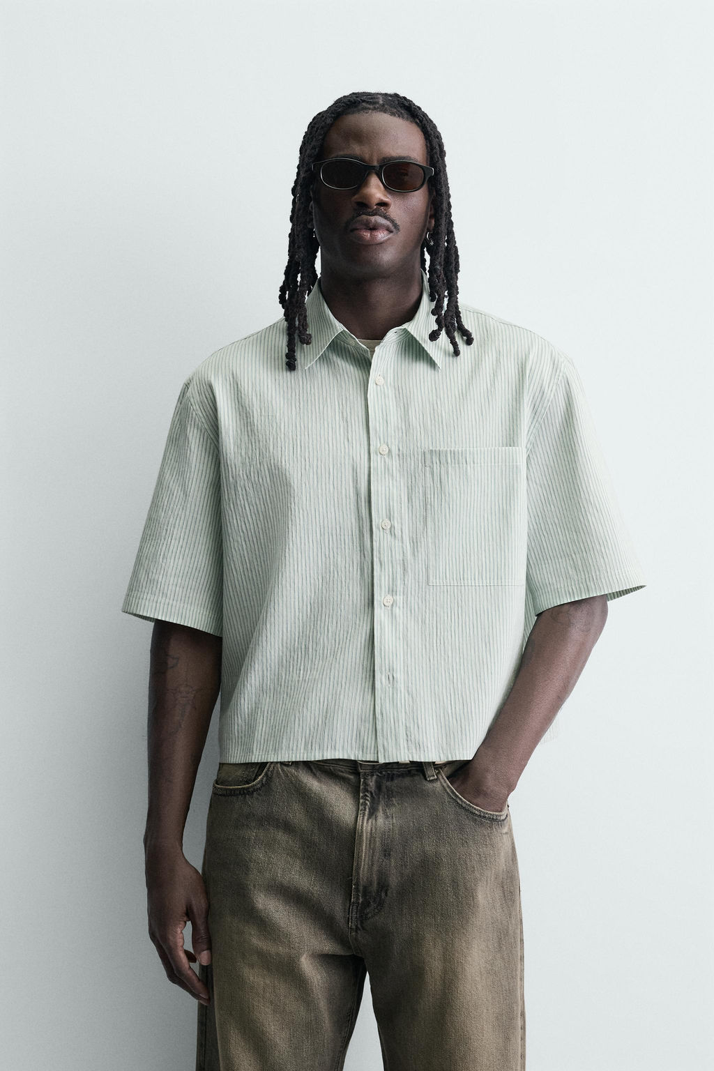 CAMISA CROPPED FIT CUADROS / Raya verde - Zara фото 2