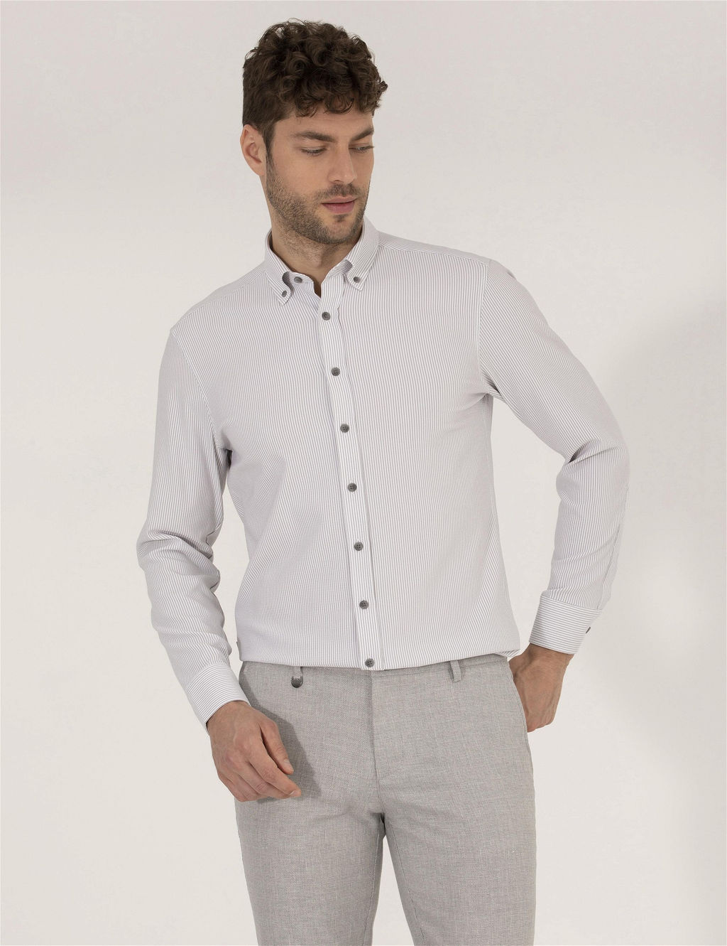 Antrasit Slim Fit Uzun Kollu G_mlek