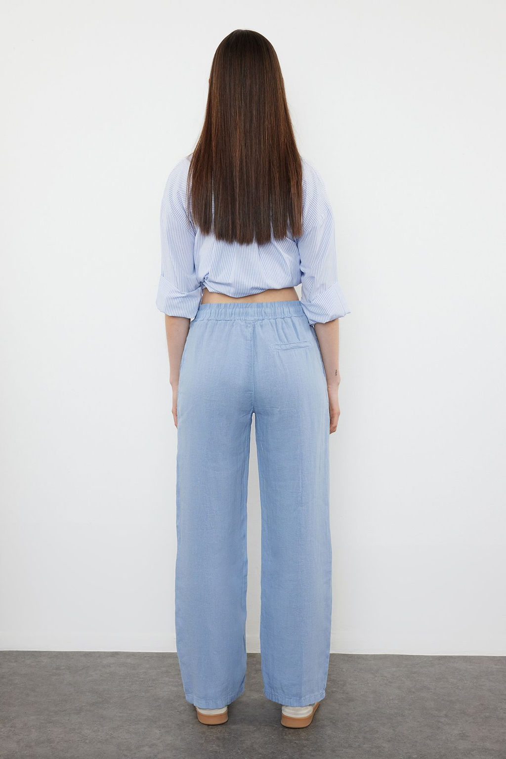 Lacivert %100 Keten Beli Lastikli Yuksek Bel Wide Leg Pantolon TWOSS24JE00249 - Trendyolmilla фото 29