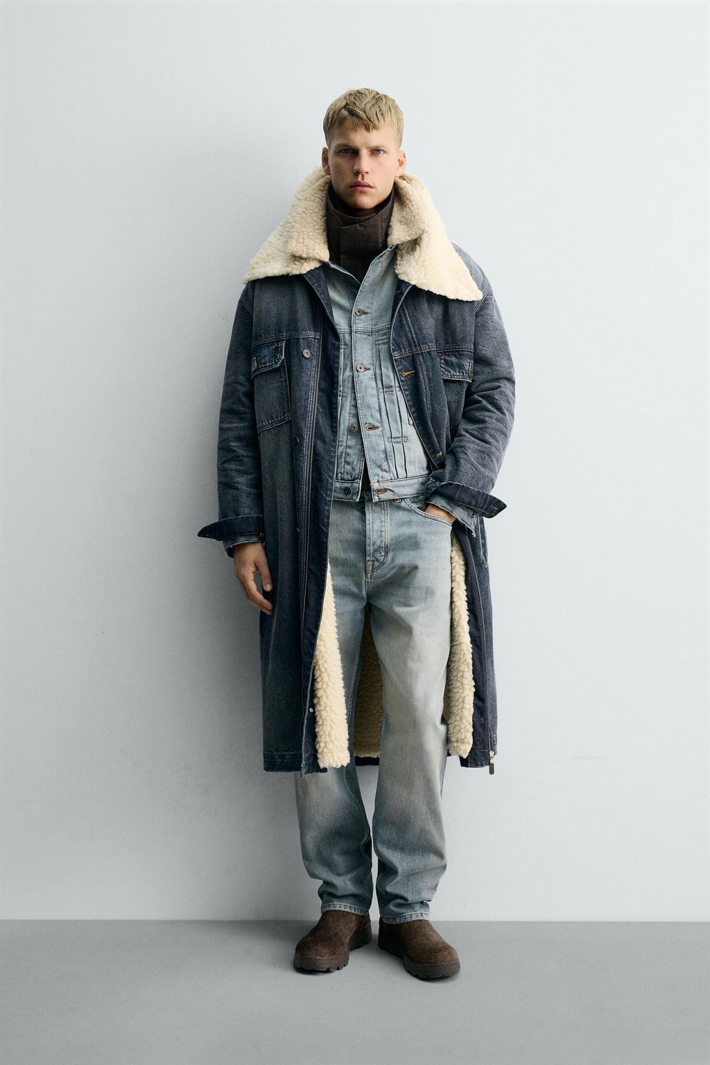 DENIM COAT WITH CONTRAST FAUX SHEARLING X SR_A