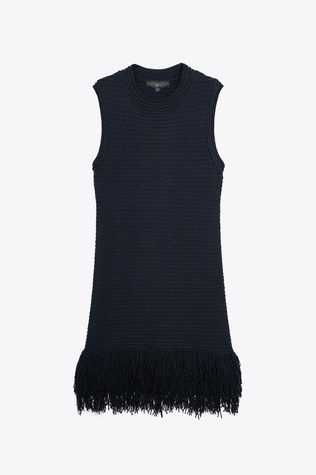CHECK KNIT FRINGED DRESS - Zara фото 7