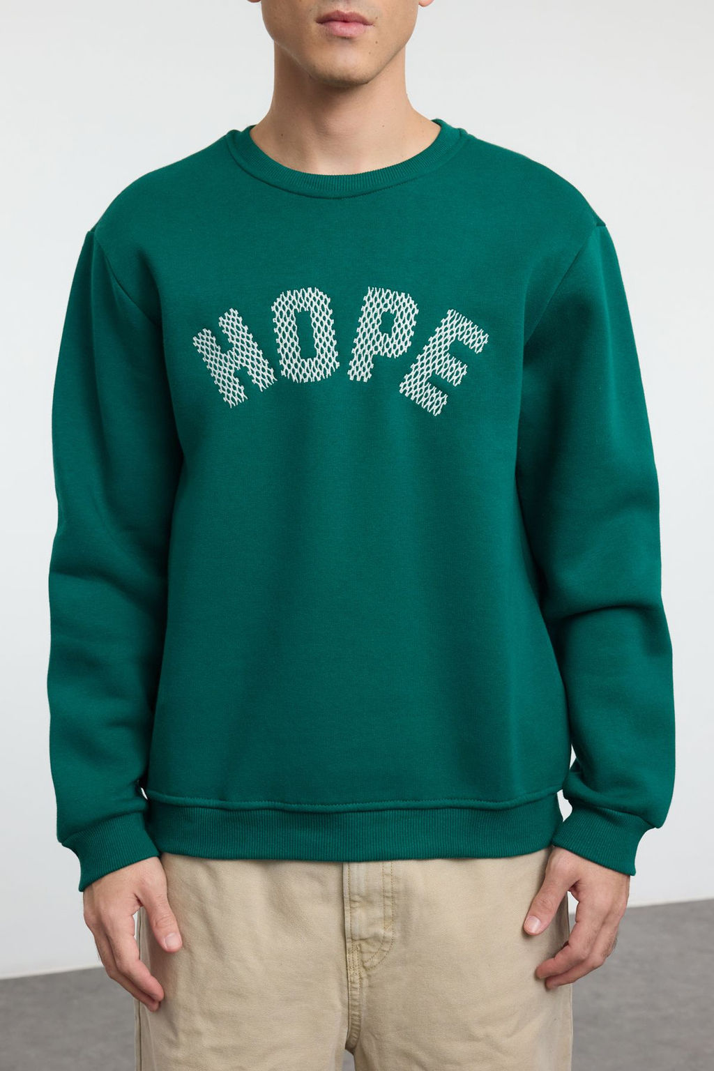 TRENDYOL MAN Zumrut Yesili Oversize/Genis Kesim Nak?sl? Ici Polar/S?cak Tutan Kapusonlu Sweatshirt TMNAW25SW00060 - Trendyolmilla фото 3